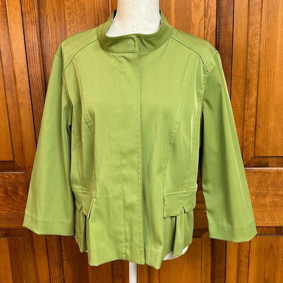 Ruby Rd. Crop Peplum 3/4 Sleeve Lime Green Fall Cropped Blazer Jacket Size 16 - Picture 1 of 10
